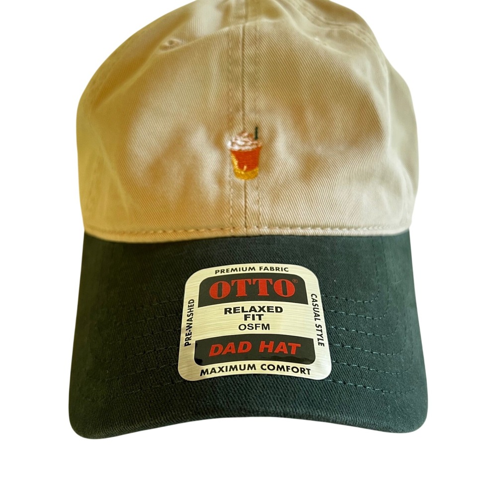 Starbucks OTTO Dad Hat Tan Green Two Tone Coffee Drink Embroidered Cap OSFM NEW